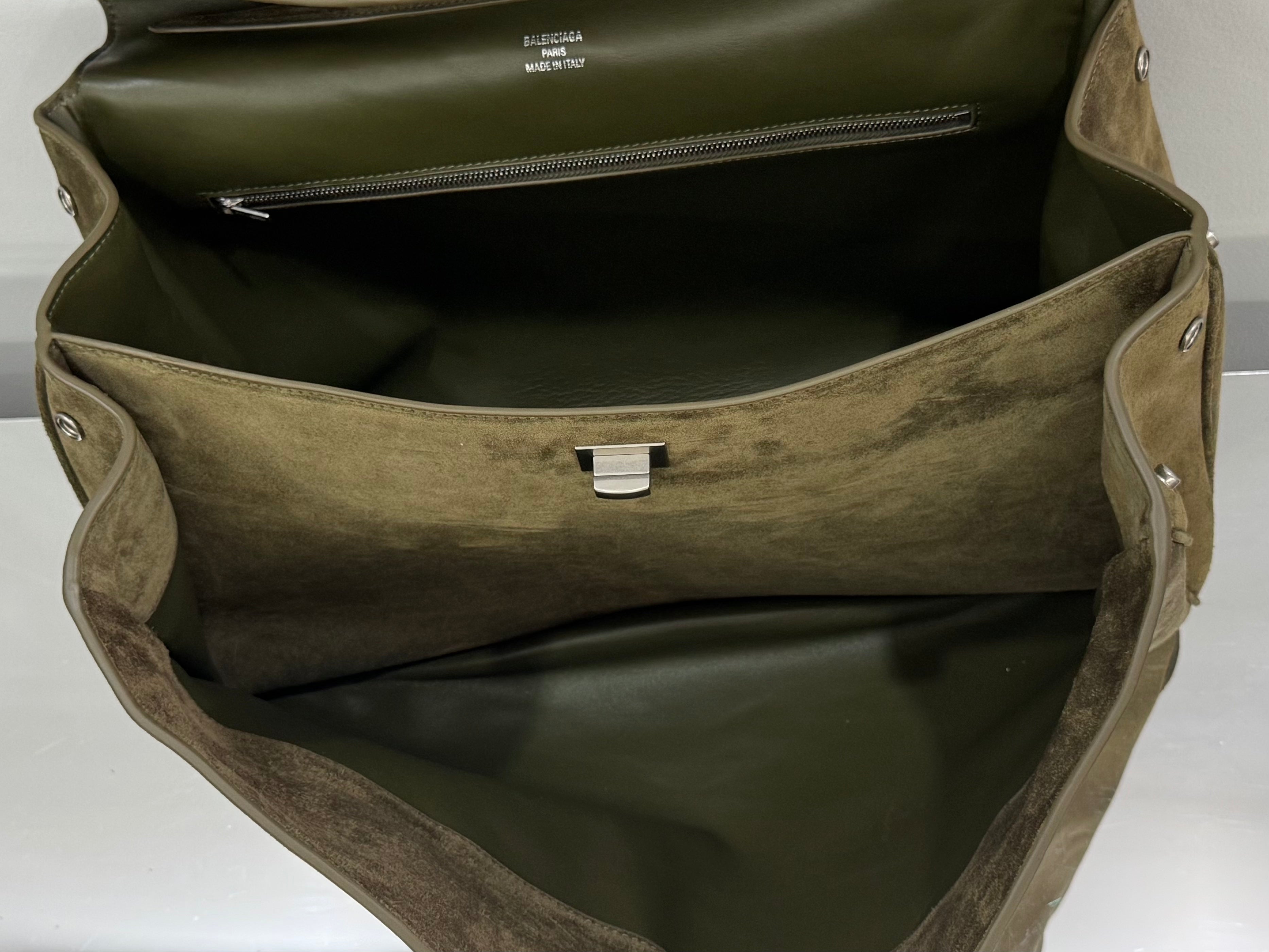 Balenciaga LargeBag 40 Olive Green Suede Sliver Hardware