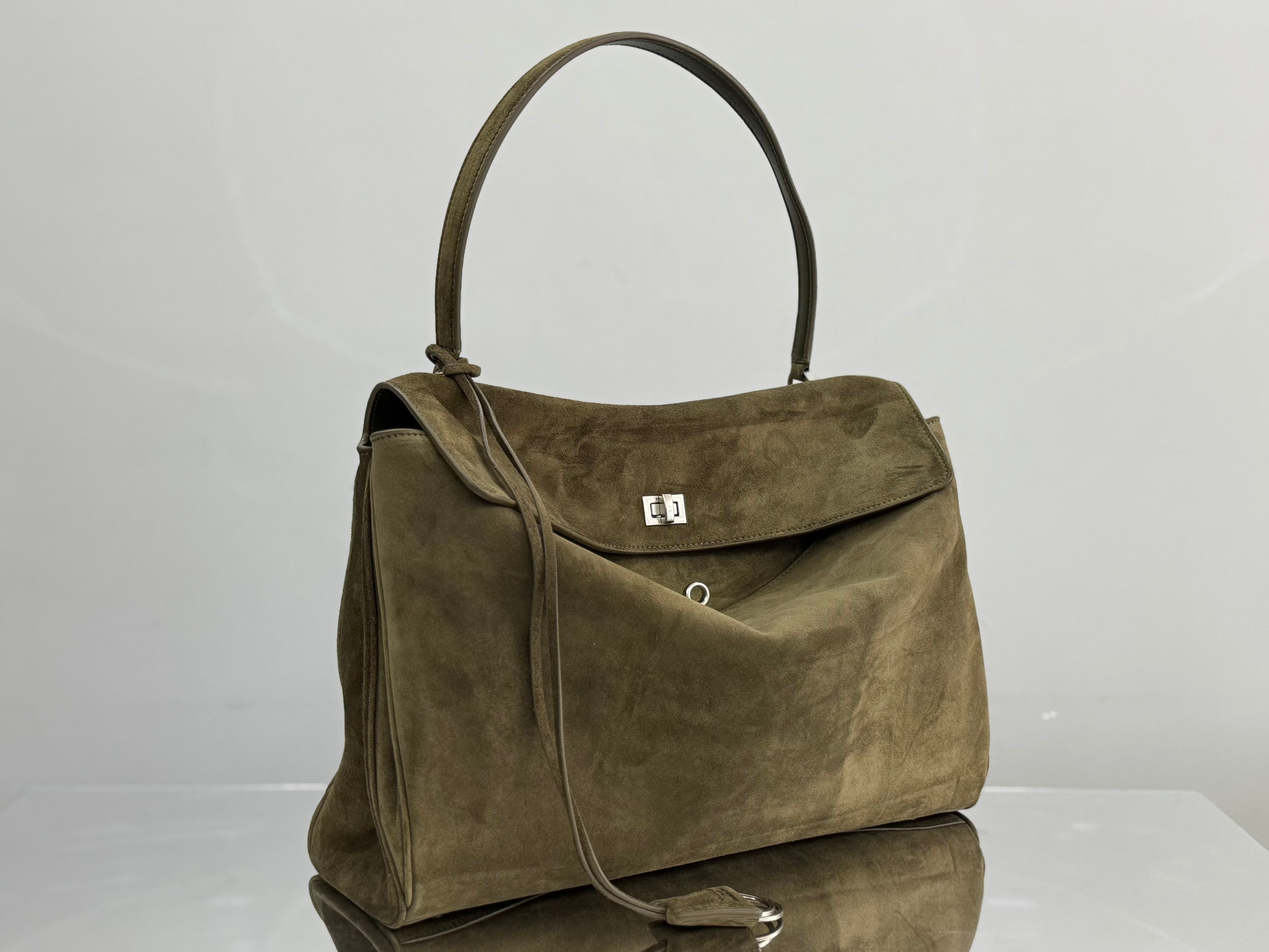 Balenciaga LargeBag 40 Olive Green Suede Sliver Hardware