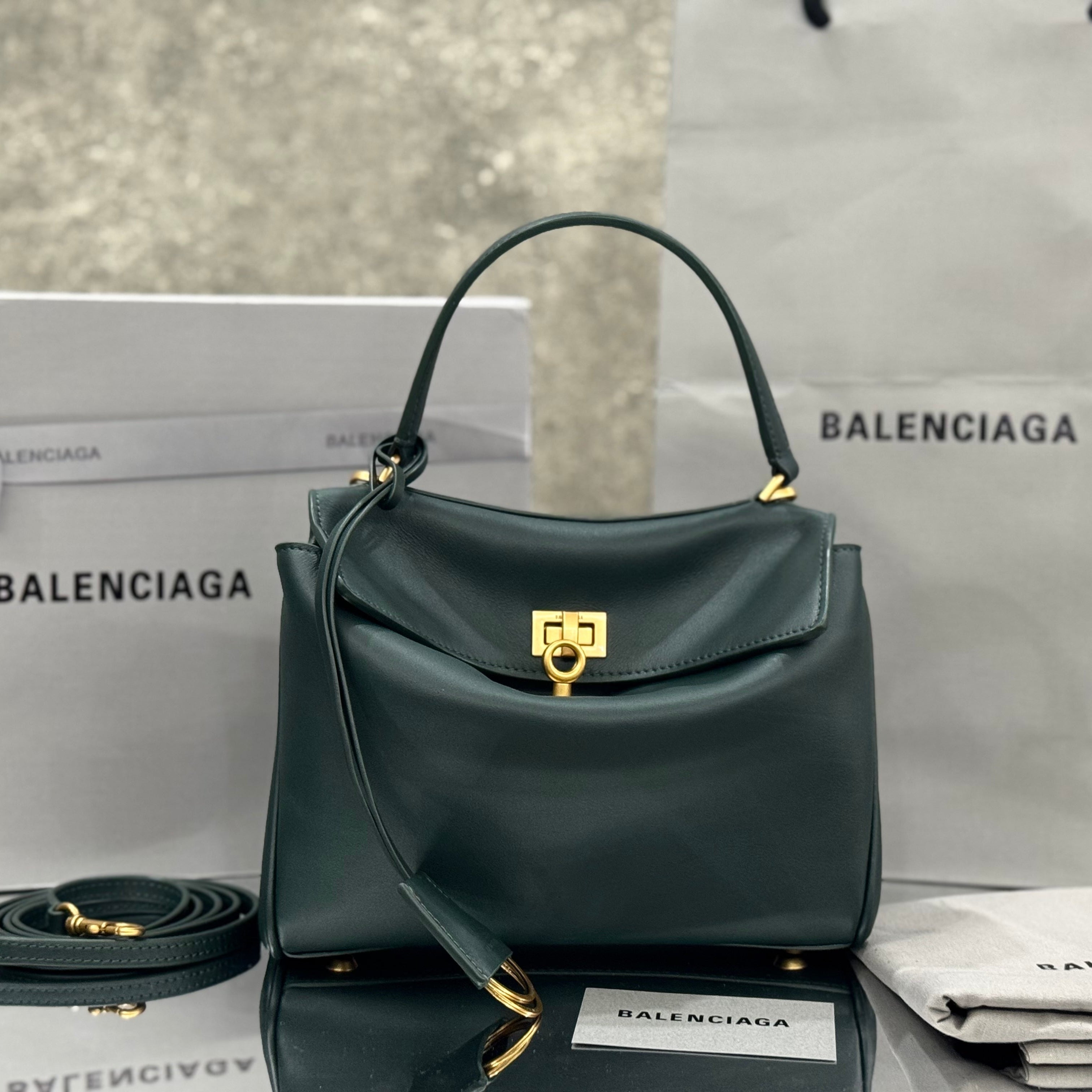 Balenciaga Mini Bag 22 Dark Green Calfskin Gold Hardware