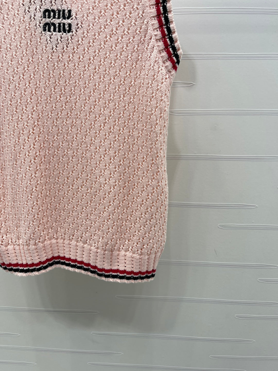 Miumiu 2026 V-neck Openwork Knit Vest Pink Wool 299316