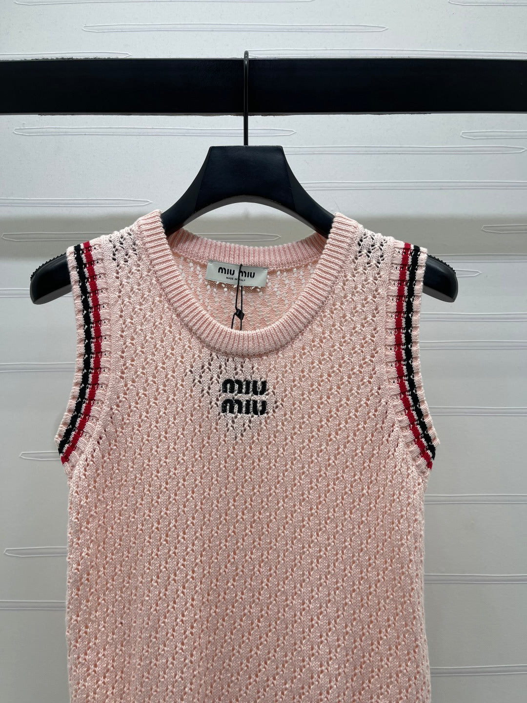 Miumiu 2026 V-neck Openwork Knit Vest Pink Wool 299316
