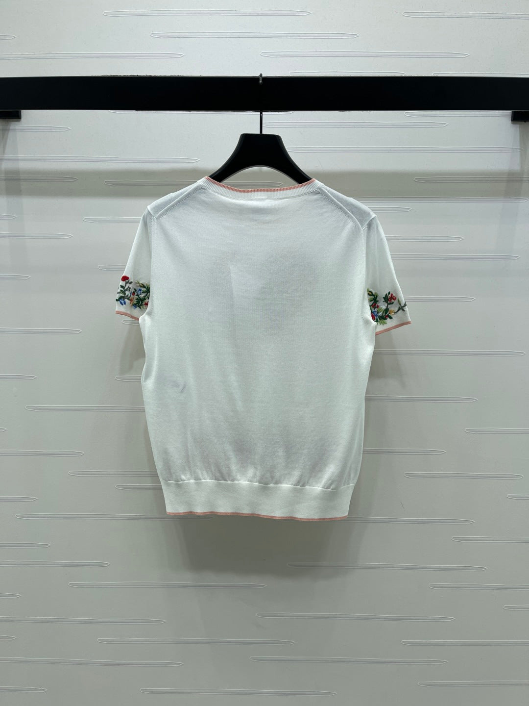Dior 2026 Embroidered Floral Knit Short-Sleeve T-Shirt White mix Colors Wool