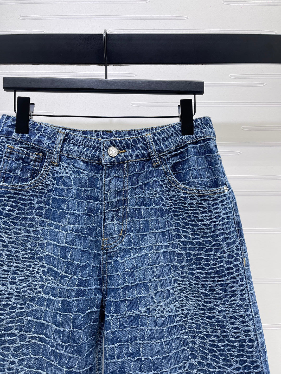 Chanel 2026 Crocodile-embossed High-waisted Jean Blue Cotton 363373