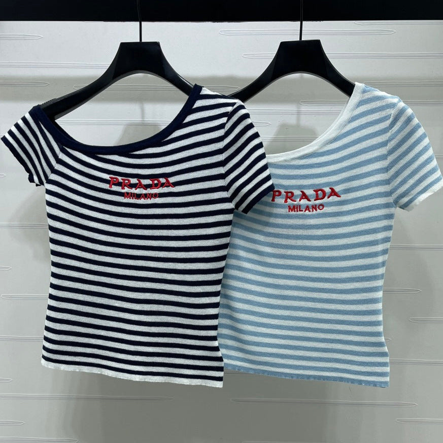 Prada 2026 One-shoulder Knit Short-sleeved Top Cotton 391450