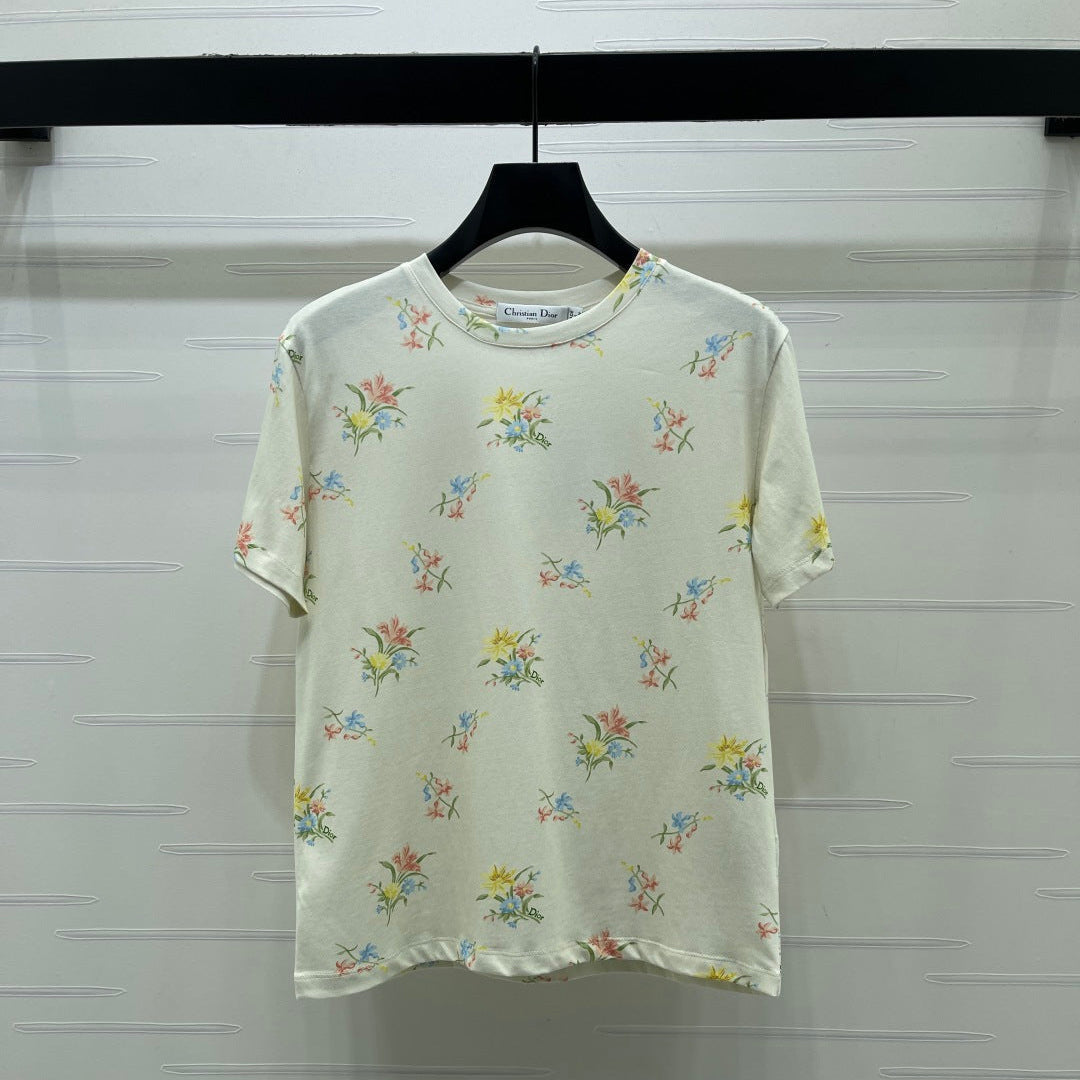 Dior 2026 Floral Short-sleeved T-shirt Cotton 392675