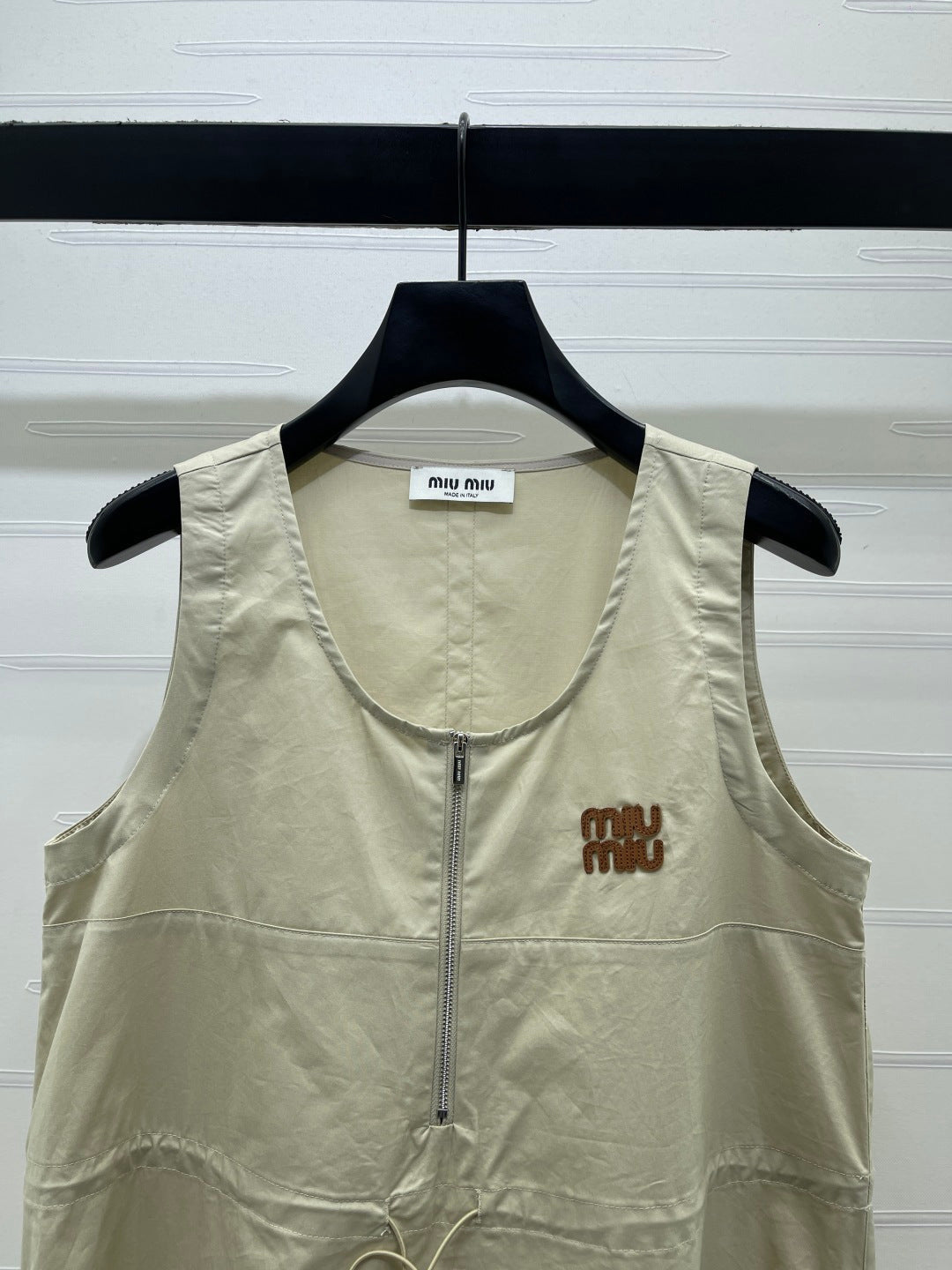 Miumiu 2026 Letter Label Waist-cinching Vest Dress Beige Polyester 392570