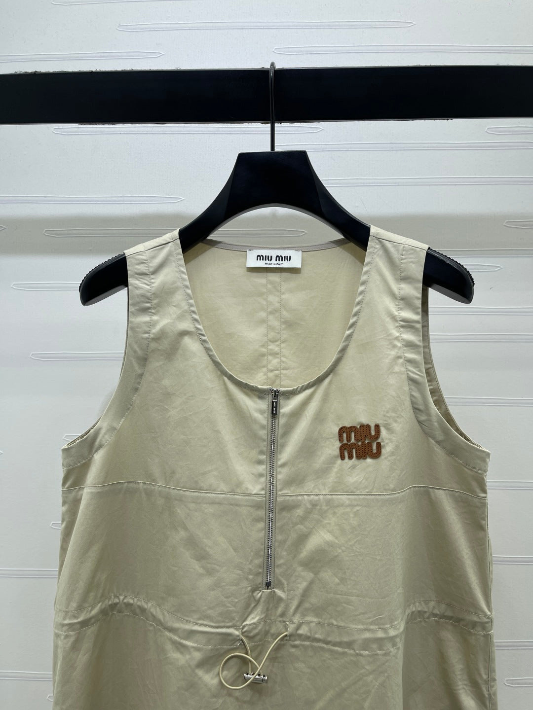 Miumiu 2026 Letter Label Waist-cinching Vest Dress Beige Polyester 392570