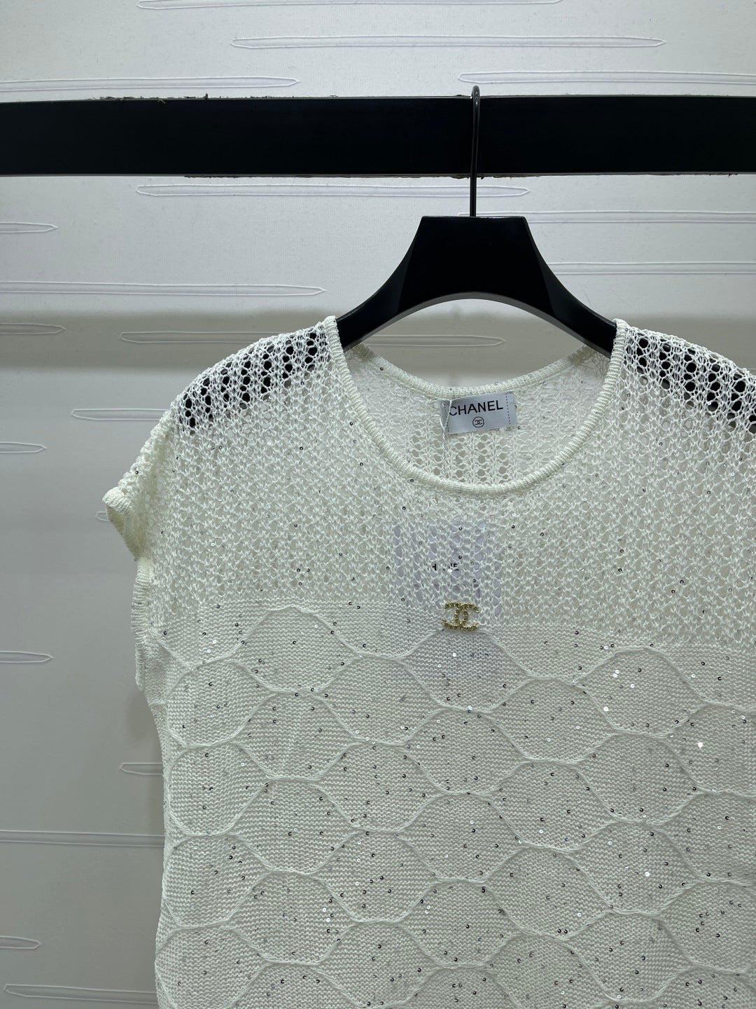 Chanel 2026 Round Neck Hollow Out Knit Short Sleeve Tencel 397438