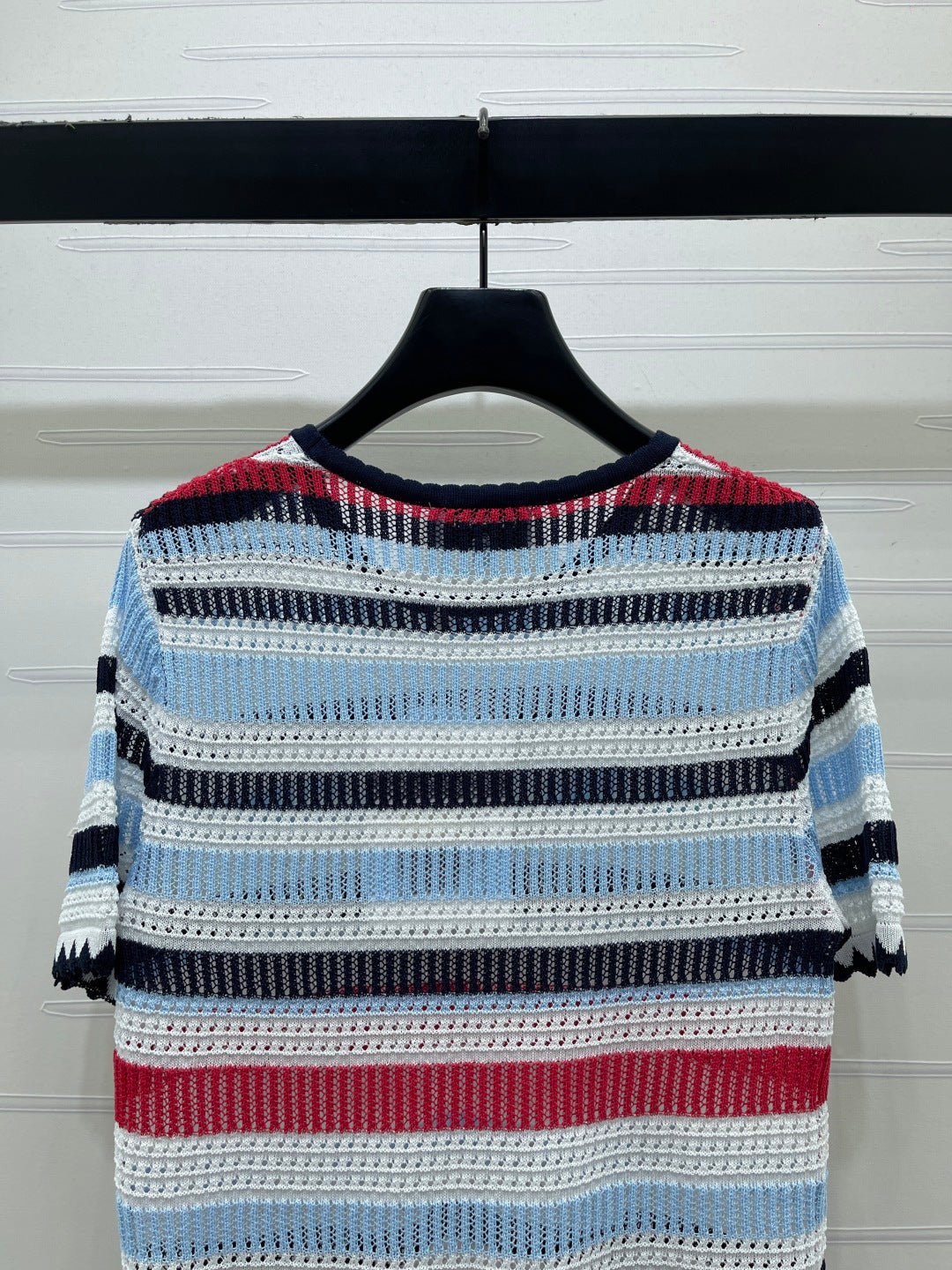 Chanel 2026 Striped Knit Short Sleeve Blue Red Black Tencel 397423