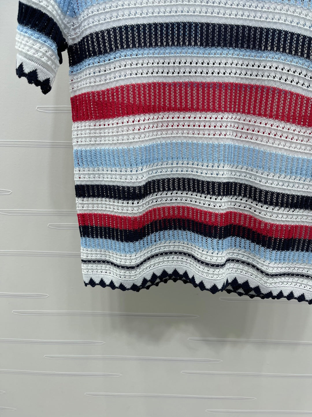 Chanel 2026 Striped Knit Short Sleeve Blue Red Black Tencel 397423
