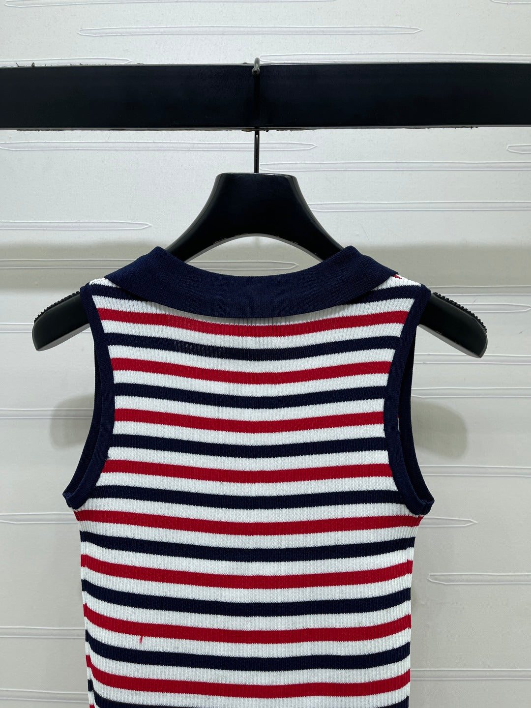 Chanel 2026 Striped Knitted Collared Vest Red White Blue Viscose 397310