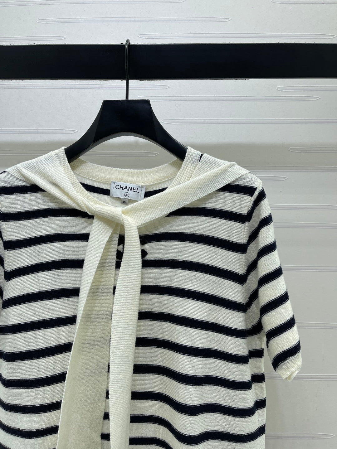 Chanel 2026 Shawl-Style Striped Knit Short-Sleeve Top Viscose 677747