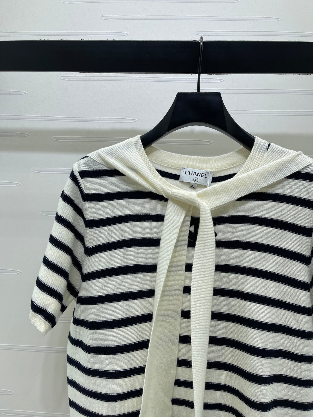 Chanel 2026 Shawl-Style Striped Knit Short-Sleeve Top Viscose 677747