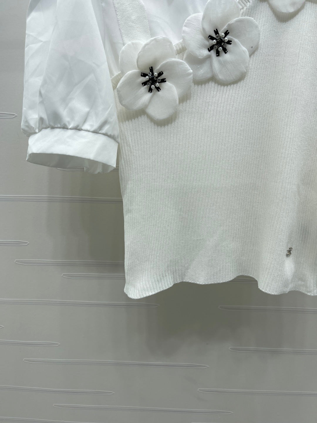 Chanel 2026 Flower Collared Knit Short-Sleeve Shirt Cotton 408561