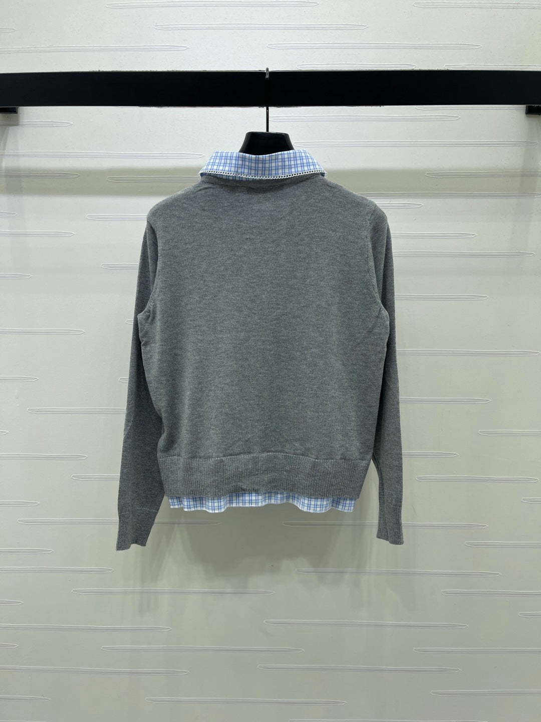 Miumiu 2026 Two-piece Plaid Knit Cardigan Grey Blue Wool 415917