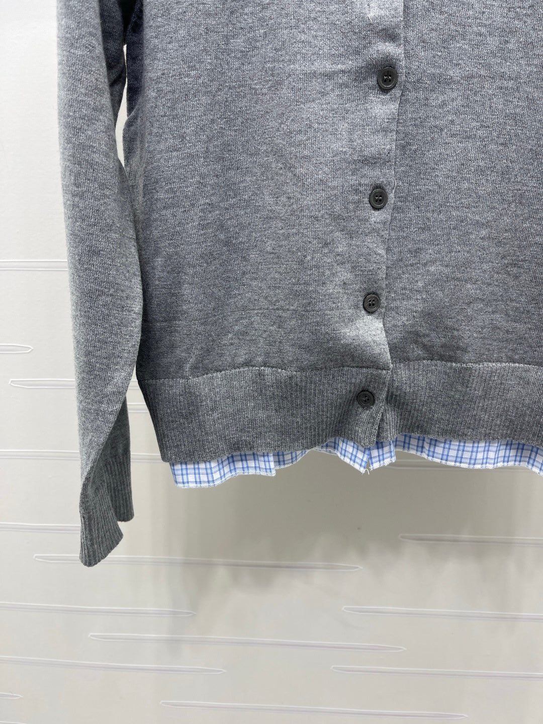Miumiu 2026 Two-piece Plaid Knit Cardigan Grey Blue Wool 415917