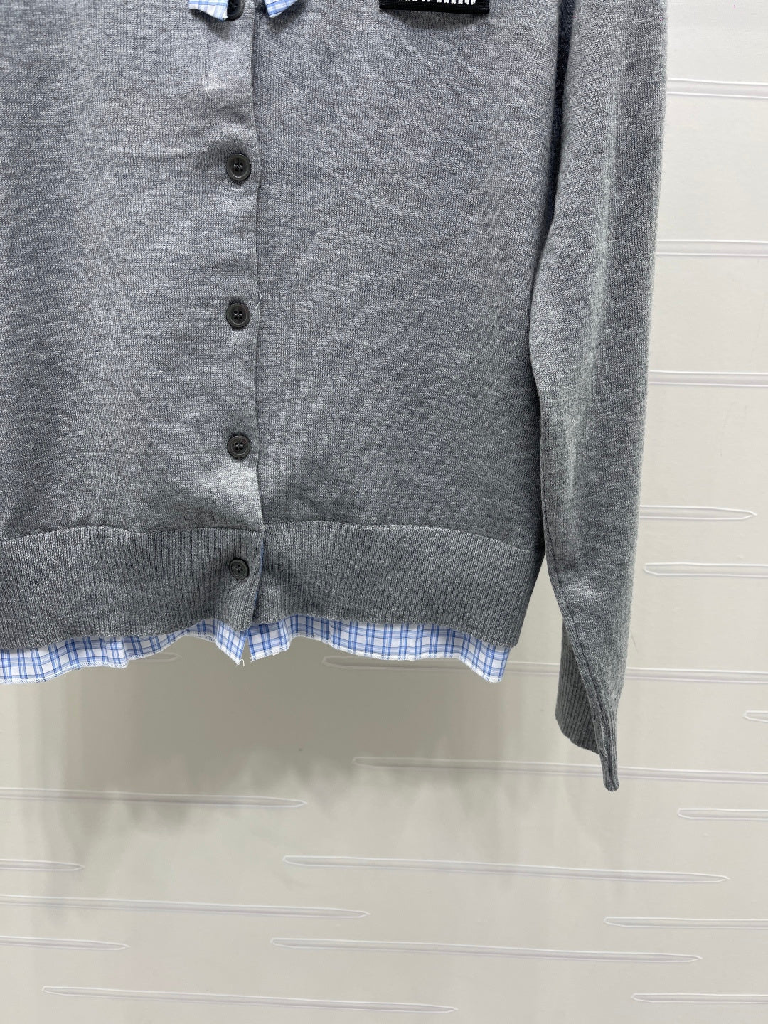 Miumiu 2026 Two-piece Plaid Knit Cardigan Grey Blue Wool 415917