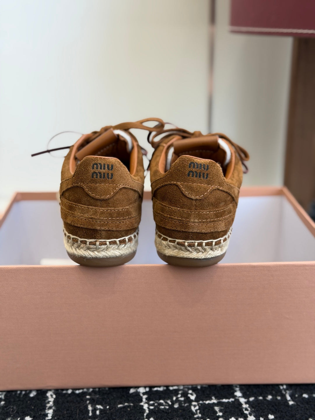 Miu Miu 2026 Espadrille Sneaker Camel Suede Woven 621337