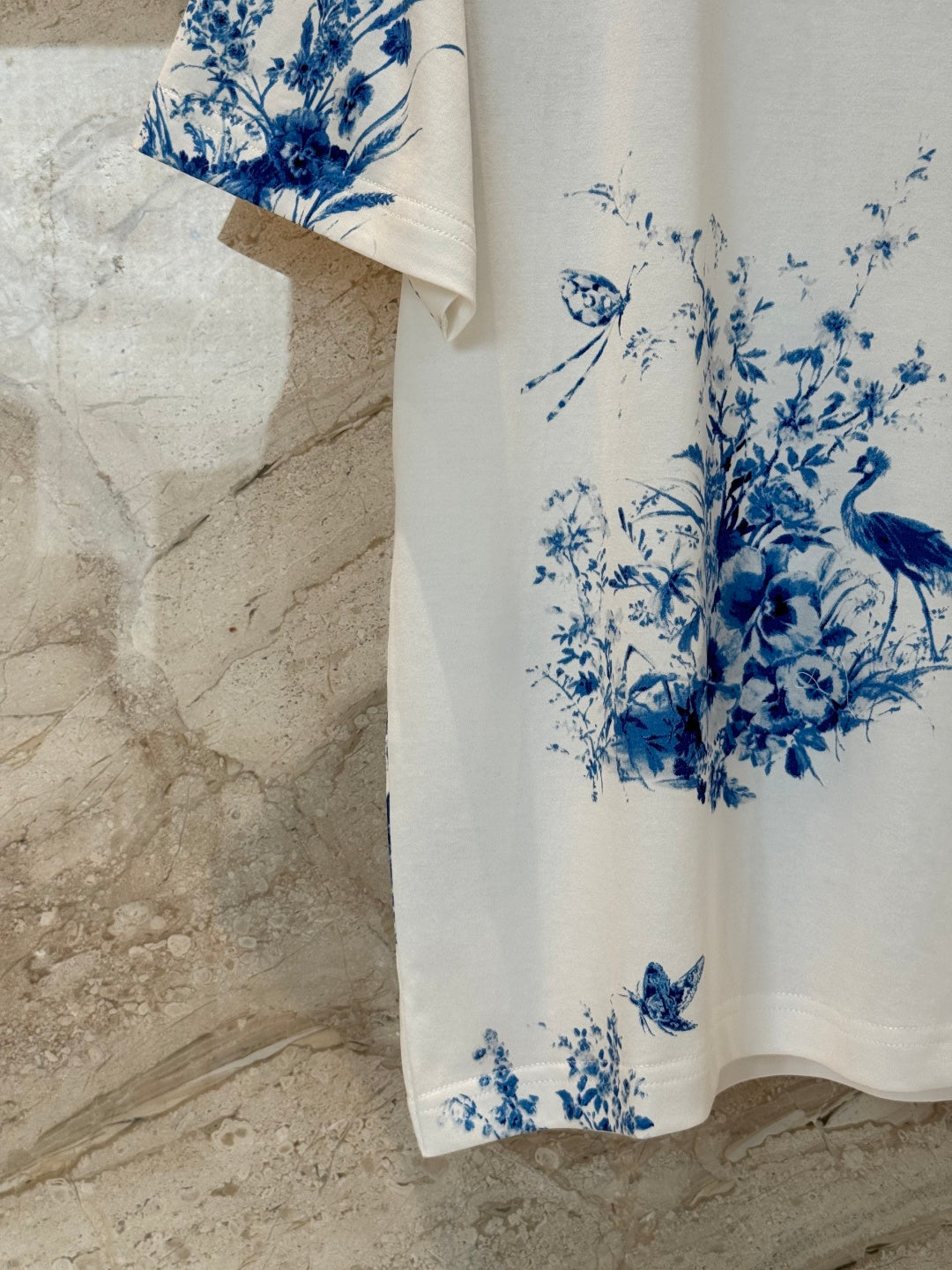 Dior 2026 Blue Floral and Bird Print Short-Sleeve T-Shirt Cotton 415774