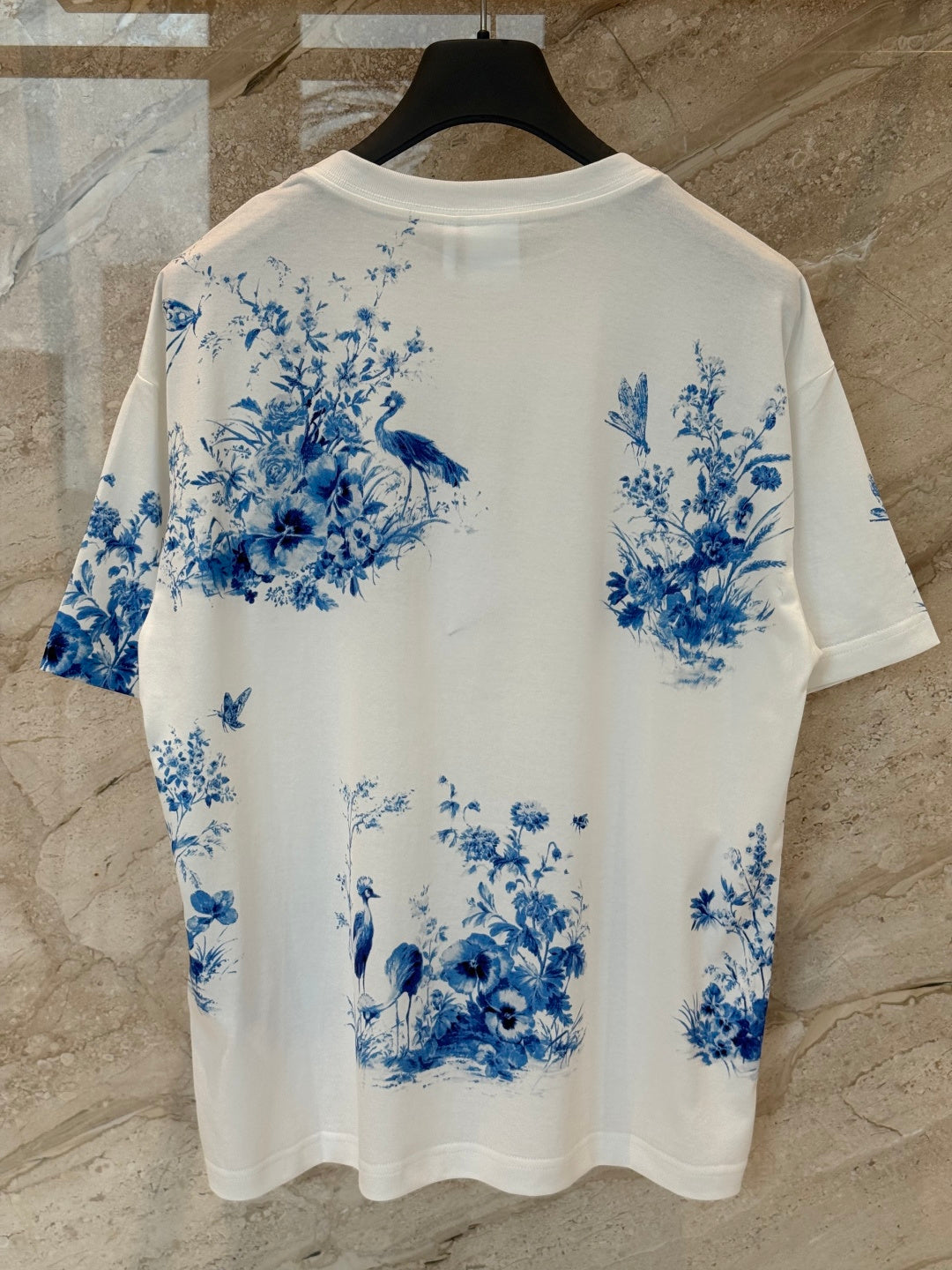 Dior 2026 Blue Floral and Bird Print Short-Sleeve T-Shirt Cotton 415774