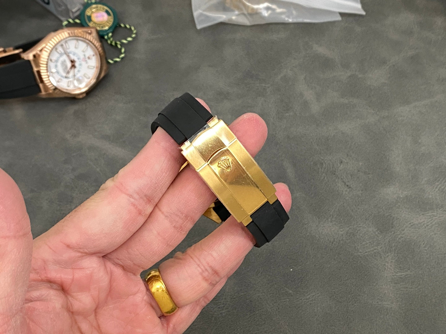 Rolex Sky-Dweller 42mm Gold Case Gold Dial Rubber Strap