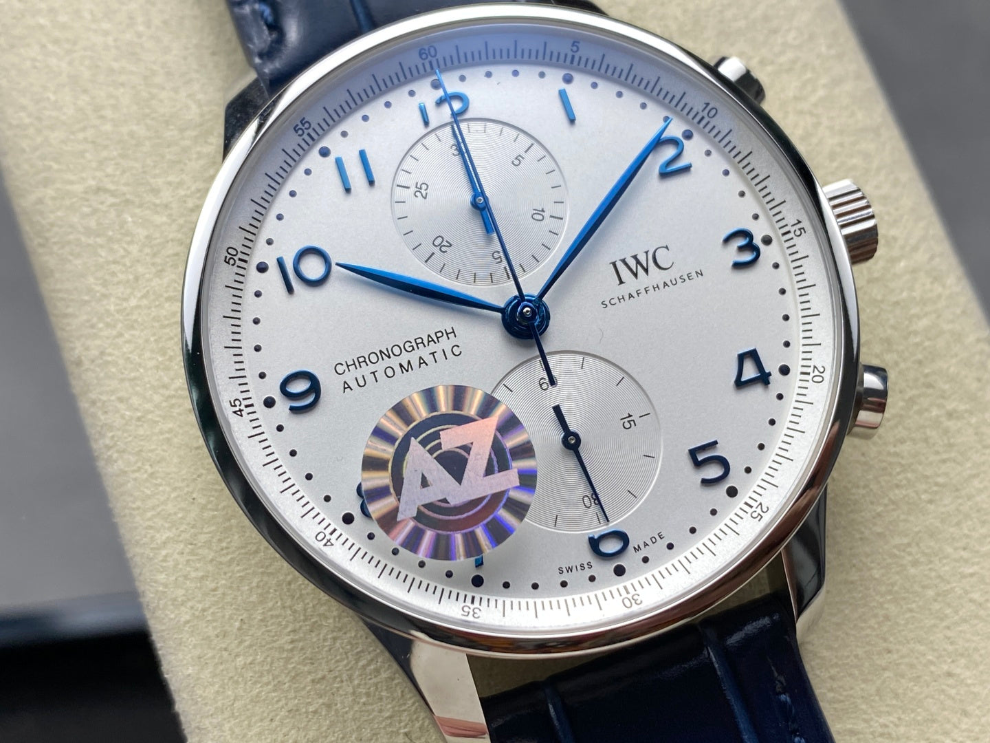 IWC Portuguese 41mm White Dial Steel Case Navy Blue Leather