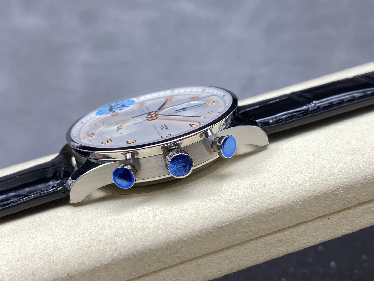 IWC Portuguese 41mm White Dial Steel Case Pink Gold Numerals Leather