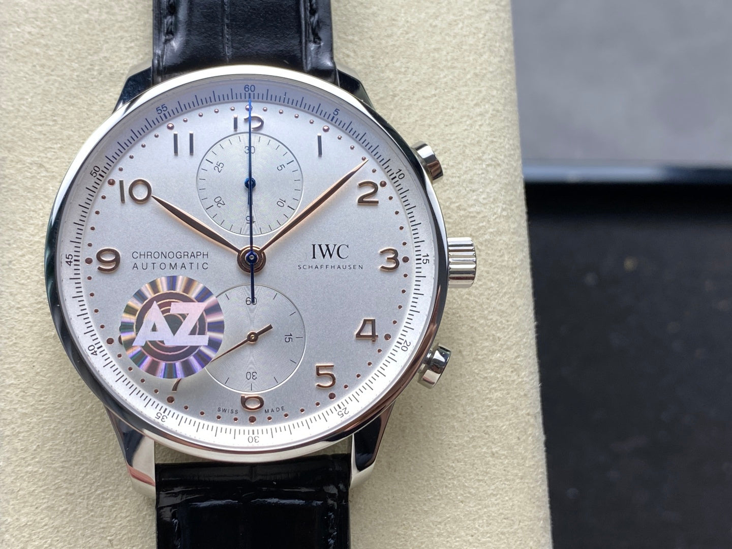 IWC Portuguese 41mm White Dial Steel Case Pink Gold Numerals Leather