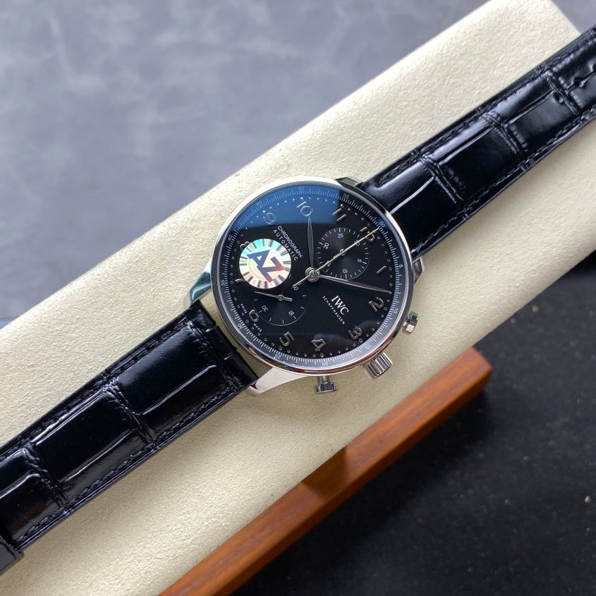 IWC Portuguese 41mm Black Dial Steel Case Leather