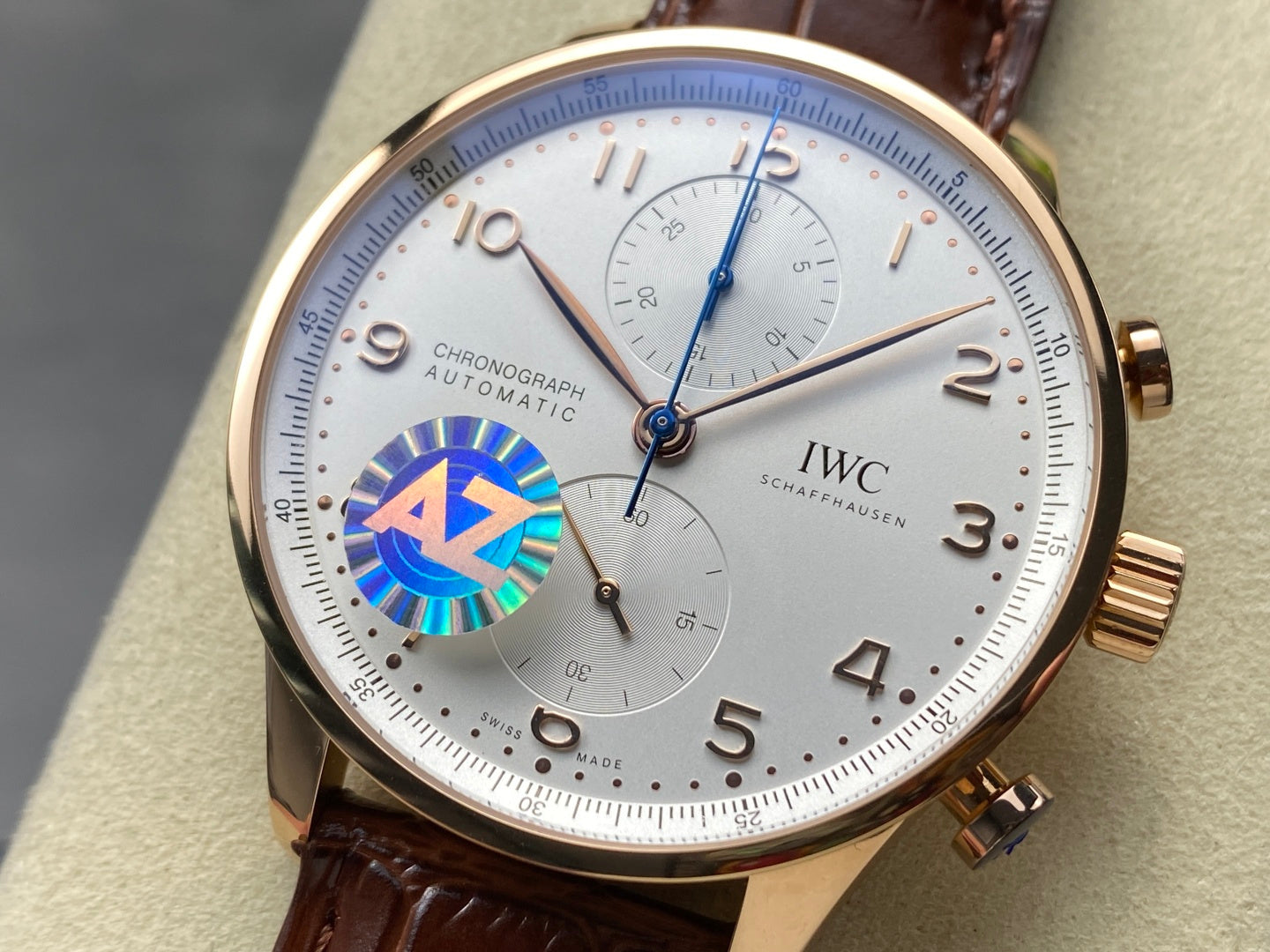 IWC Portuguese 41mm Cream Dial Pink Gold Case Brown Leather