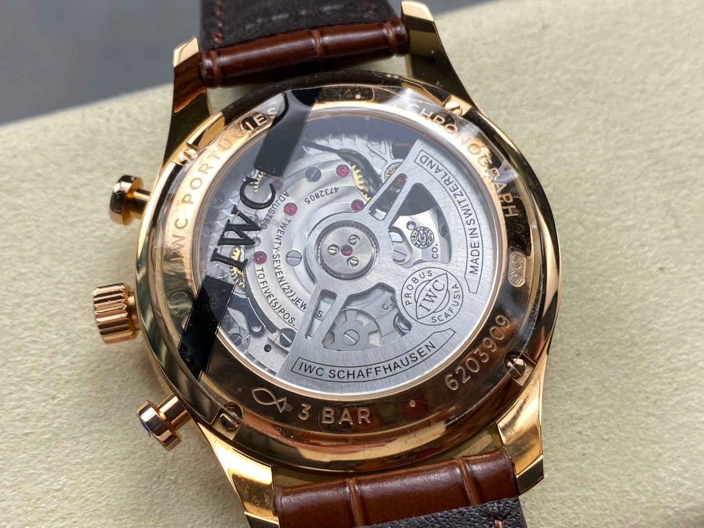 IWC Portuguese 41mm Cream Dial Pink Gold Case Brown Leather