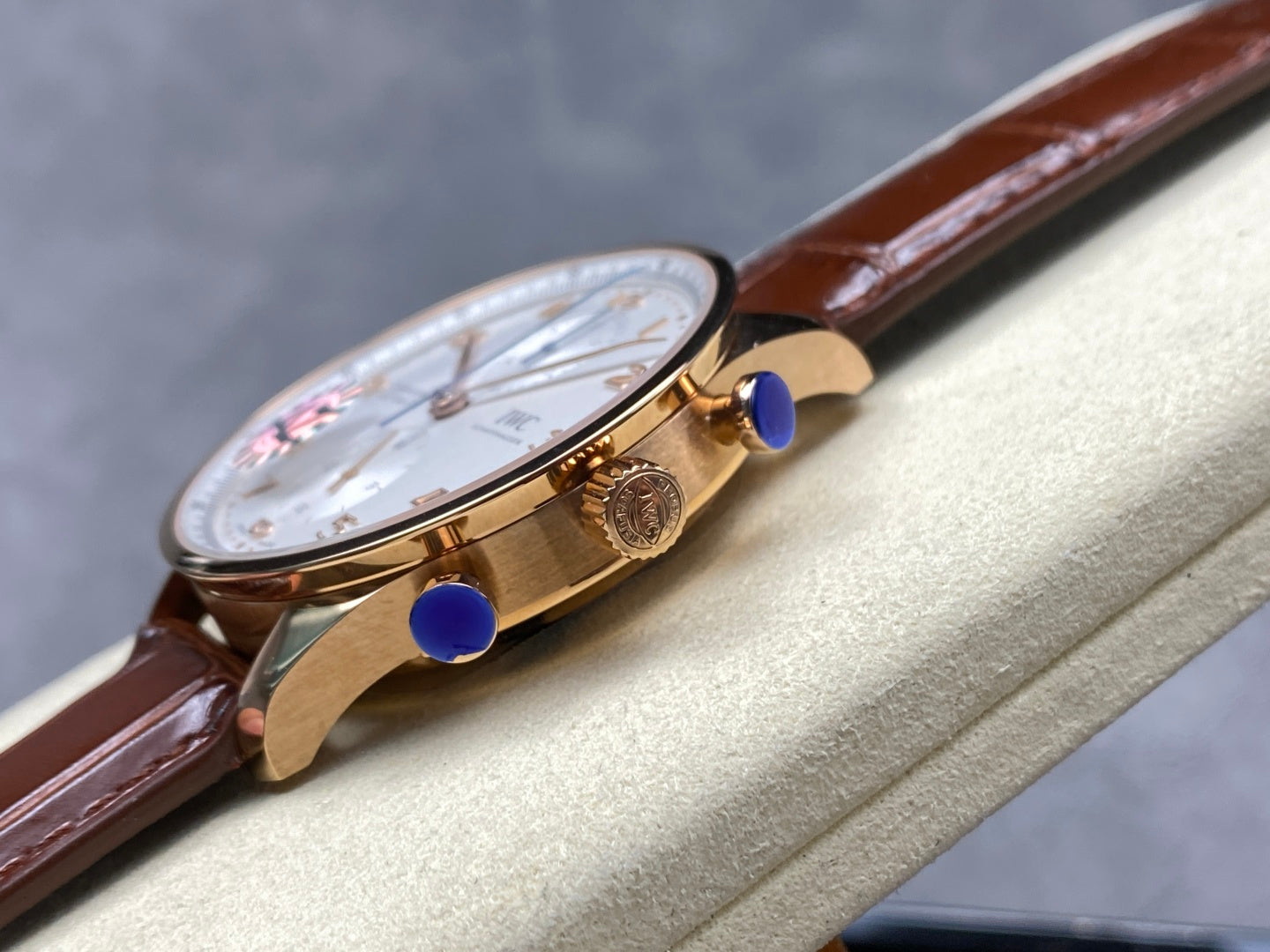 IWC Portuguese 41mm Cream Dial Pink Gold Case Brown Leather