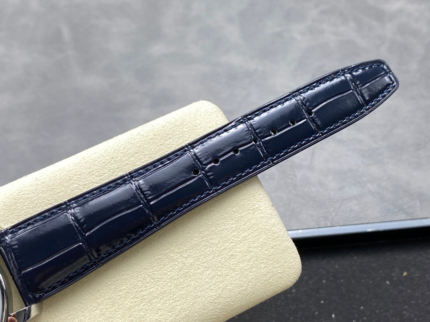 IWC Portuguese 42.4mm Cream Dial Steel Case Navy Blue Leather Strap