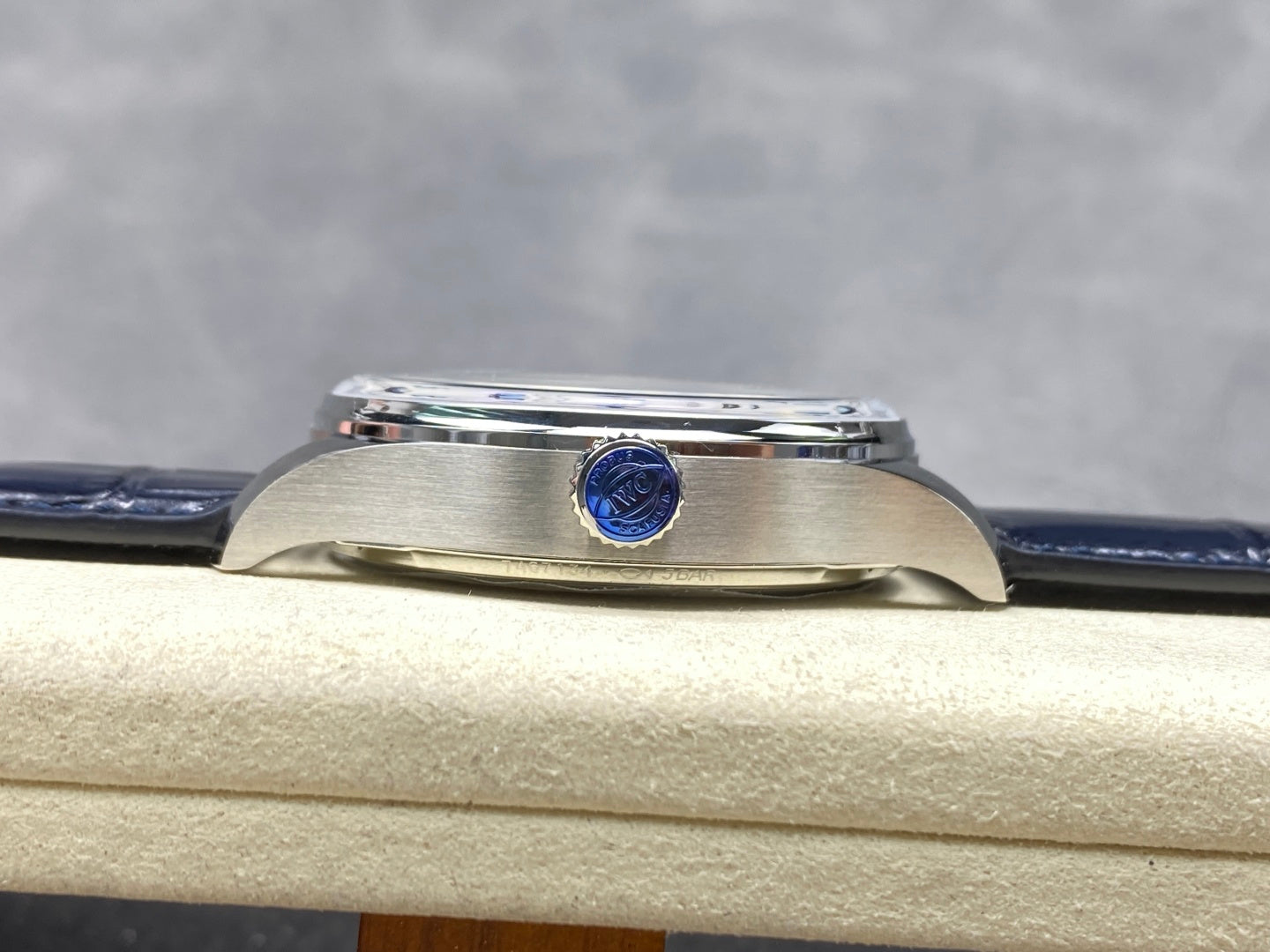 IWC Portuguese 42.4mm Cream Dial Steel Case Navy Blue Leather Strap