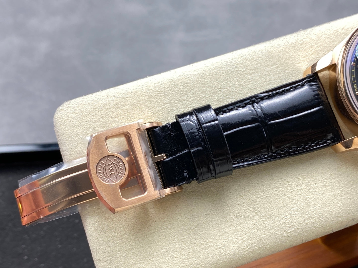 IWC Portuguese 42.4mm Black Dial Pink Gold Case Leather