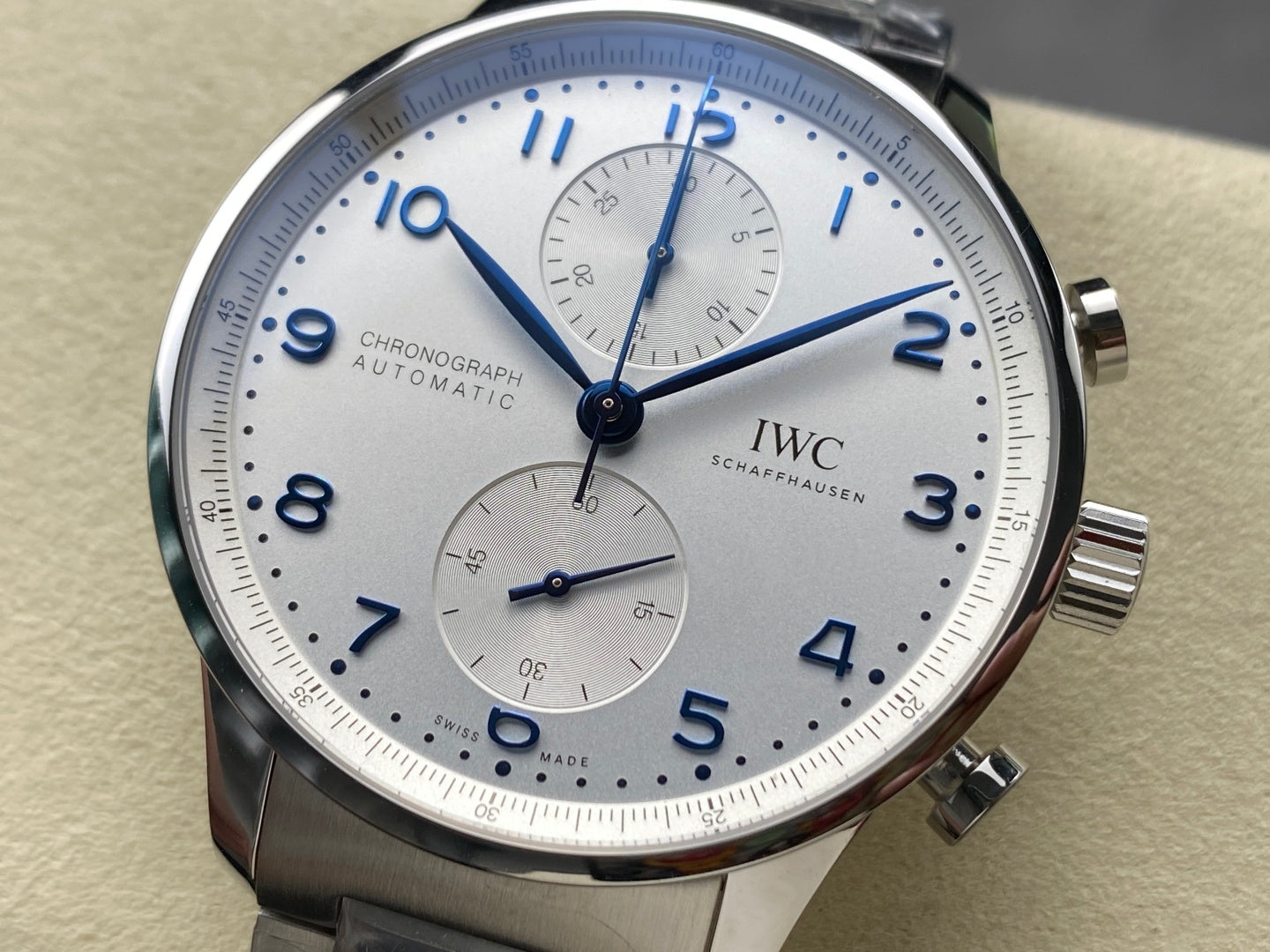 IWC Portuguese Silver 41mm Cream Dial Blue Numerals Steel Case