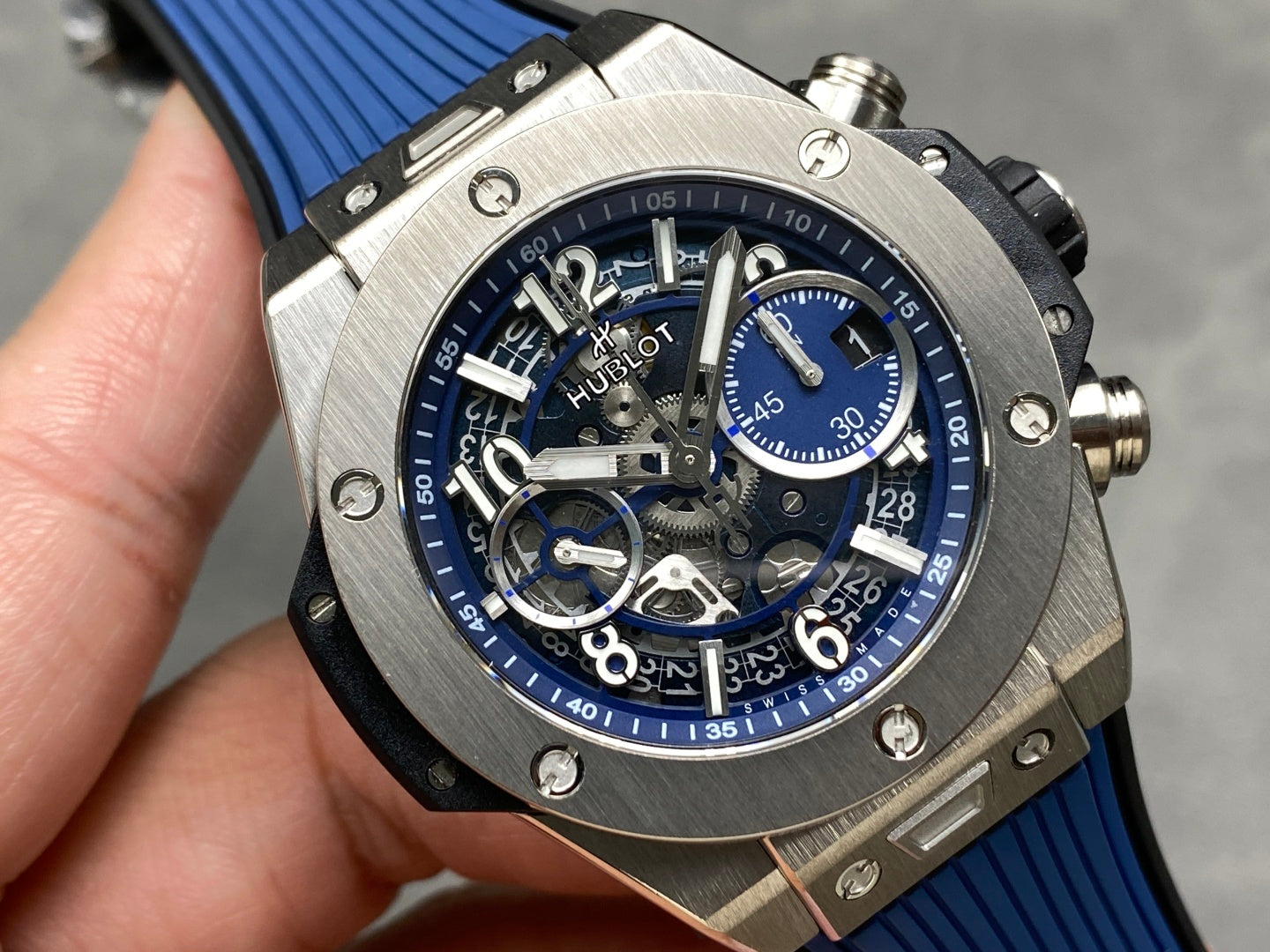 Hublot Big Bang Unico Titanium Blue 42mm Watch Titanium Case And Blue Rubber Strap