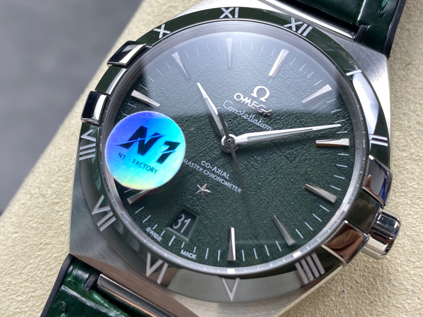 Omega Constellation Co-Axial Master Chronometer 41 mm Green Dial Green Leather Strap