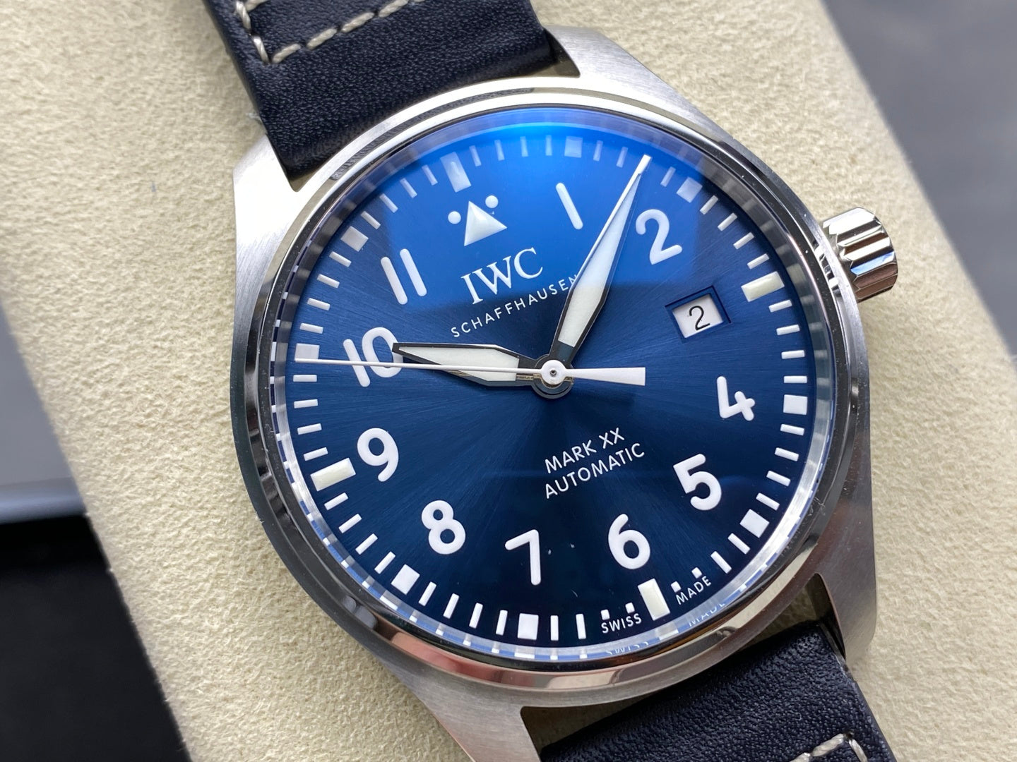 IWC Pilot 40mm Blue Dial Steel Case Navy Blue Leather Strap