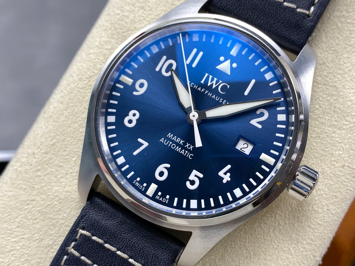IWC Pilot 40mm Blue Dial Steel Case Navy Blue Leather Strap