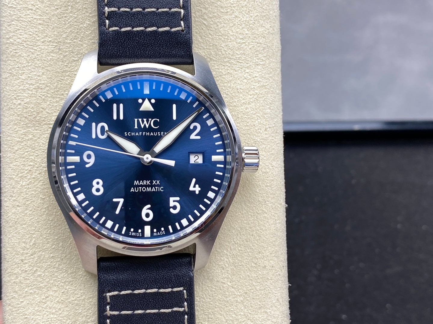 IWC Pilot 40mm Blue Dial Steel Case Navy Blue Leather Strap