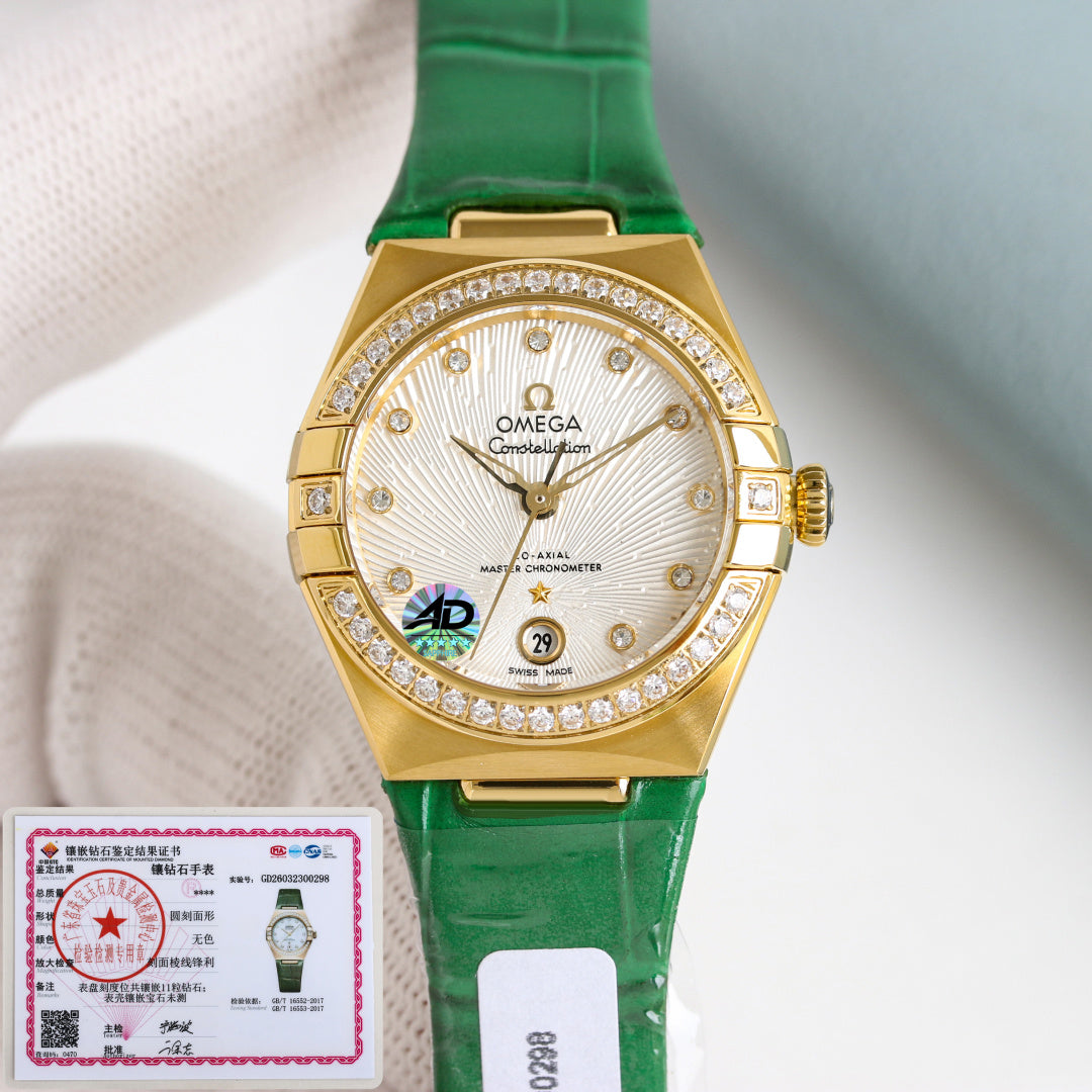 Omega Constellation 29mm Diamond Bezel Leather