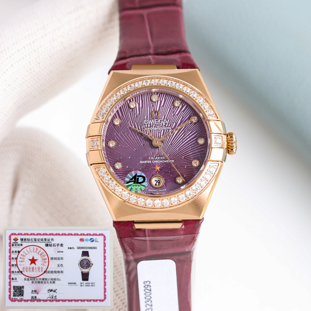 Omega Constellation 29mm Diamond Bezel Leather