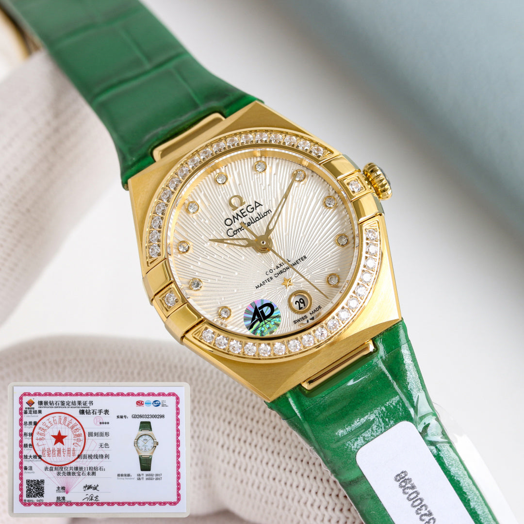 Omega Constellation 29mm Diamond Bezel Leather