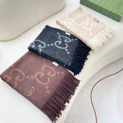 GG Houndstooth Scarf 180CM Brown Cashmere 288179