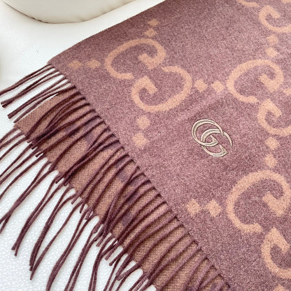 GG Houndstooth Scarf 180CM Brown Cashmere 288179