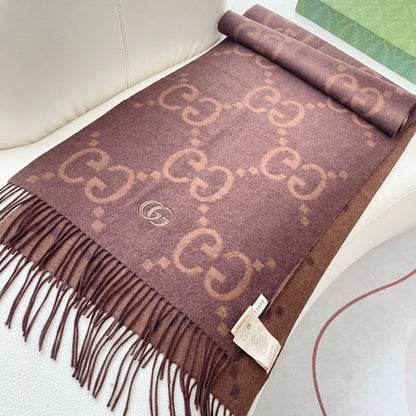 GG Houndstooth Scarf 180CM Brown Cashmere 288179