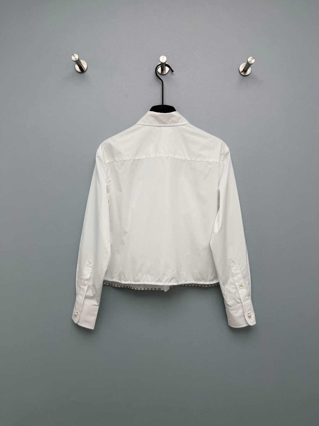 Chanel 2026 Pearl Button Chain Trim Short Shirt White Cotton 213056