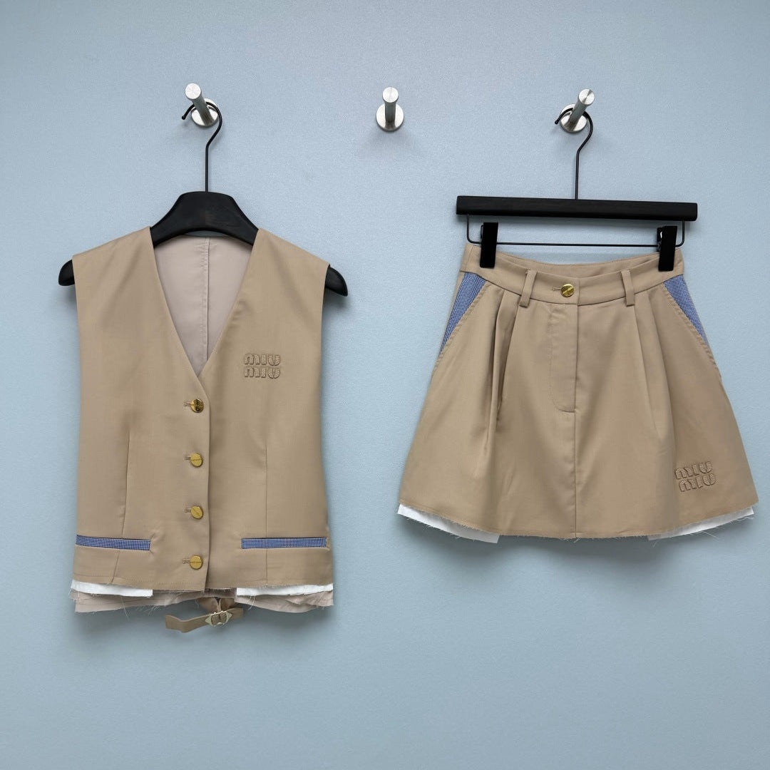 MiuMiu 2026 Vest and Skirt Set Brown Polyester 643033