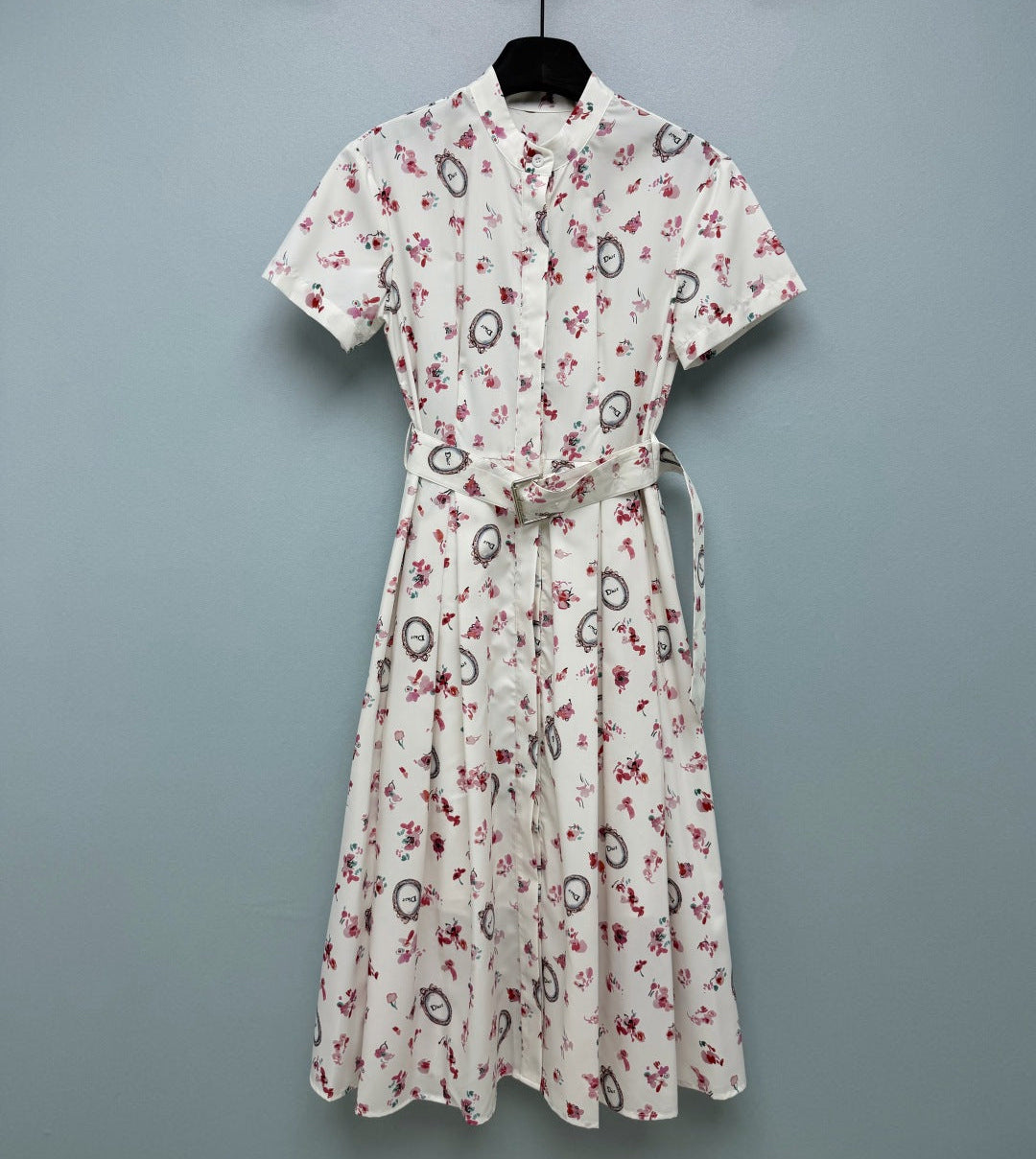Dior 2026 Floral Stand Collar Slim Waist Shirt Dress Polyester 392333